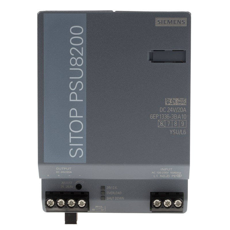 1 pcs - Siemens SITOP PSU8200 Switch Mode DIN Rail Power Supply, 85 - 275V ac ac, dc Input, 24V dc dc Output, 20A