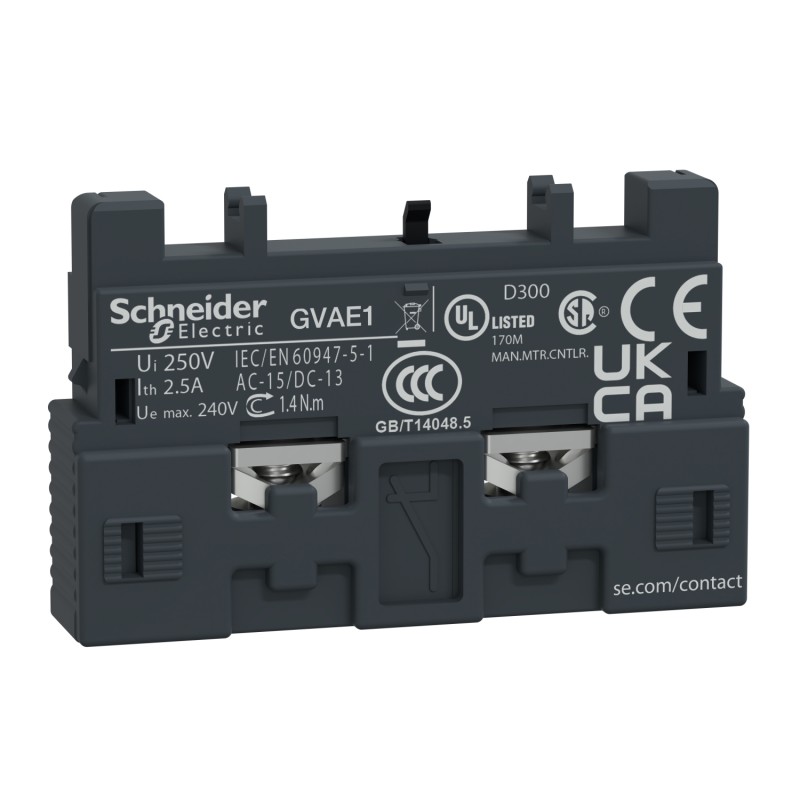 1 pcs - Schneider Electric Auxiliary Contact, 2 Contact, 1NC + 1NO, Front Mount