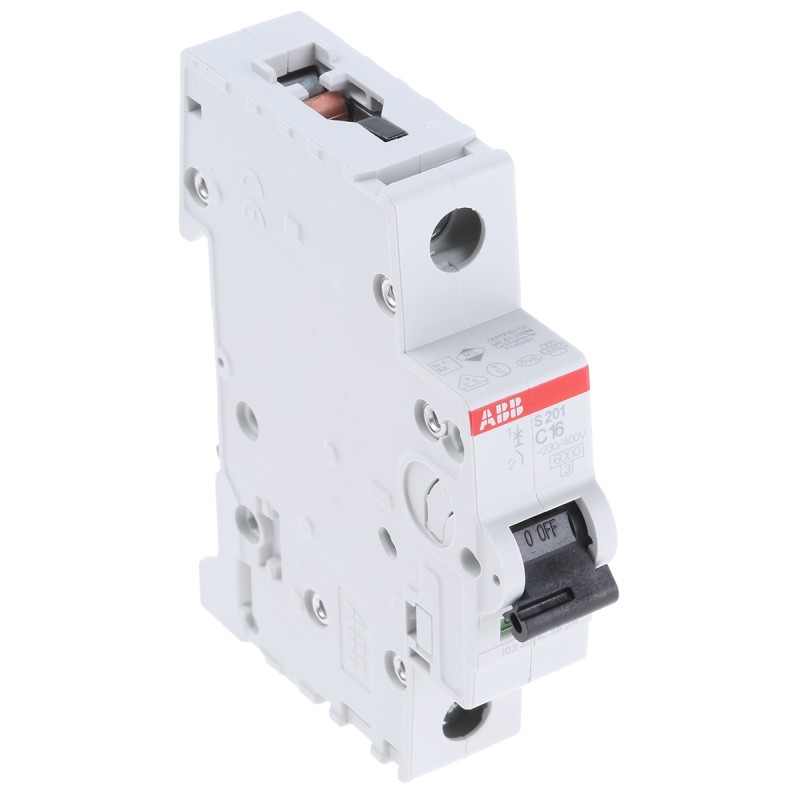 1 pcs - ABB System Pro M Compact S200 MCB, 1P, 16A Curve C, 253V AC, 72V DC, 6 kA Breaking Capacity