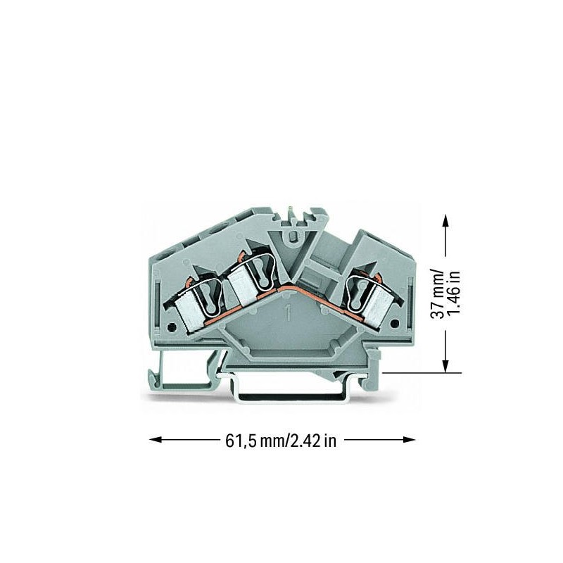 1 Bag of 5 - Wago 281 Series Grey Feed Through Terminal Block, 4mm², Single-Level, Cage Clamp Termination