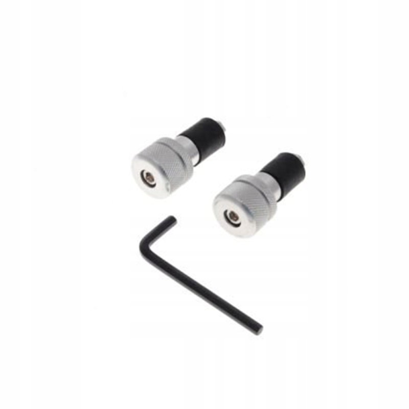 A pair of silver, grooved chrome handlebar ends