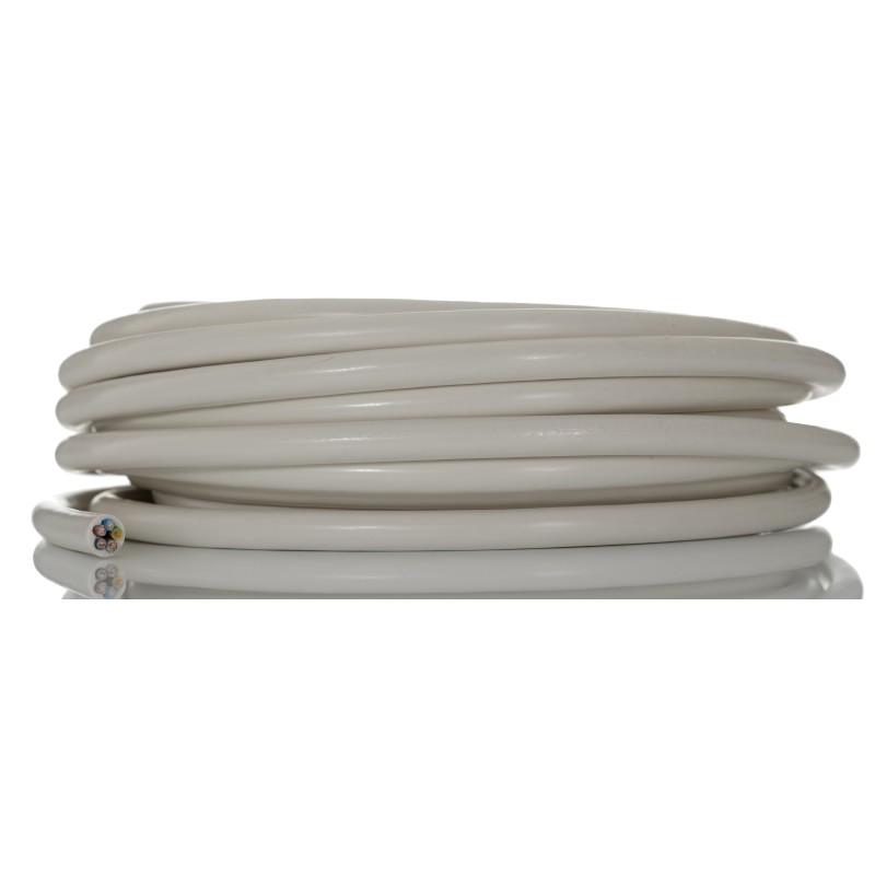 1 Bag of 5 M - RS PRO 5 Core Power Cable, 0.75 mm², 5m, White PVC Sheath, Mains, 6 A, 300/500 V