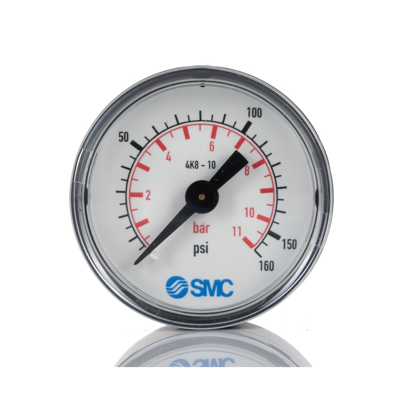 1 pcs - SMC Analogue Pressure Gauge 10bar Back Entry, 4K8-10, 1bar min.