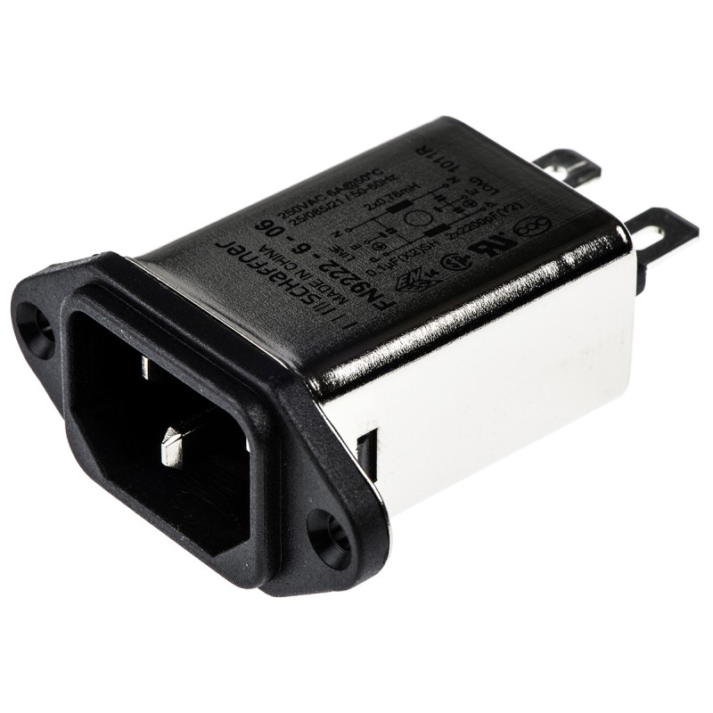 120 pcs - Schaffner 6A, 250 V ac Male Panel Mount IEC Filter FN9222-6-06, Faston None Fuse