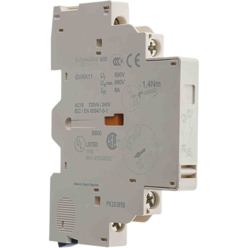 1 pcs - Schneider Electric Auxiliary Contact, 2 Contact, 1NC + 1NO, Side Mount, TeSys