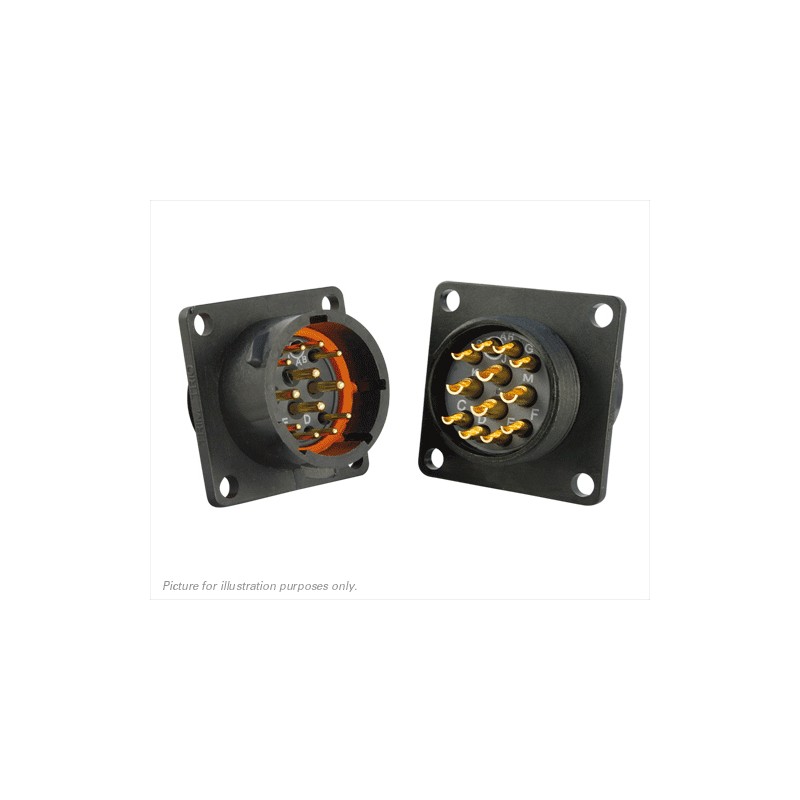 1 pcs - Souriau Circular Connector, 12 Contacts, Flange Mount, Plug, Male, IP68, IP69K, UTS Series
