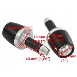 22 mm black and silver CNC handlebar ends