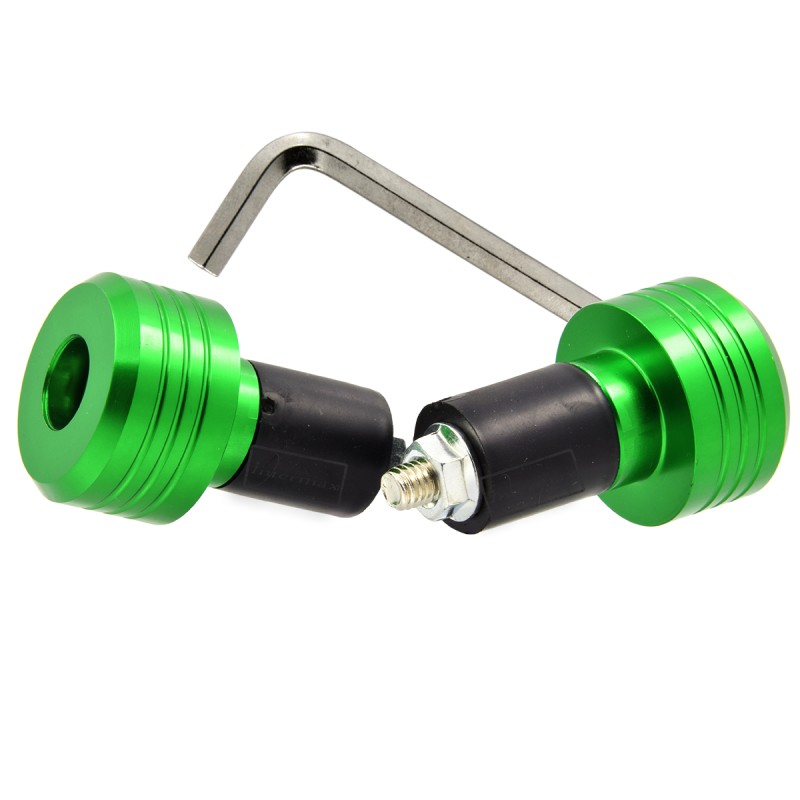 The handlebar ends of the weights are green