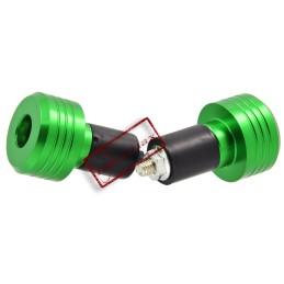 The handlebar ends of the weights are green