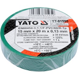 Electrical insulating tape 15mmx20mx0 13mm green y