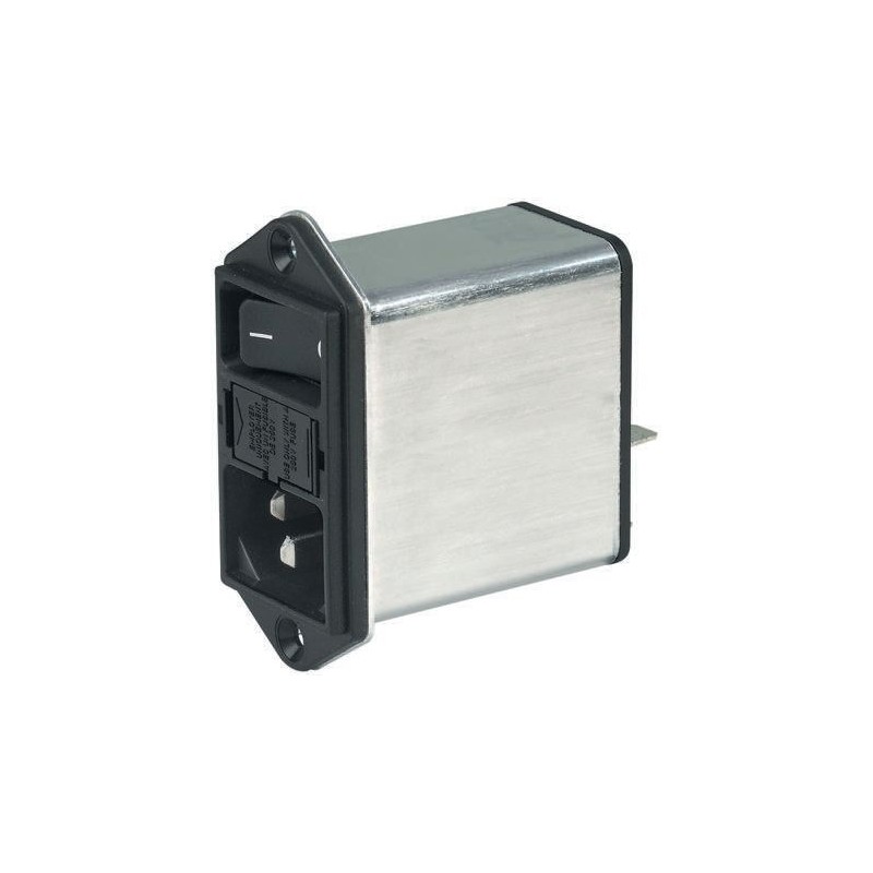 20 pcs - Schurter 8A, 250 V ac Male Panel Mount Filtered IEC Connector DD12.8121.111, Quick Connect Terminals 6.3 x 0.8 mm