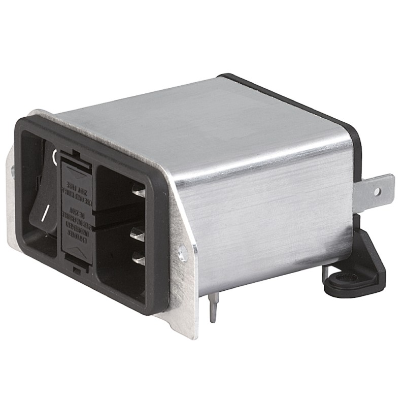 20 pcs - Schurter 2A, 250 V ac Male Through Hole Filtered IEC Connector 2 Pole DD22.2121.1111, Solder 2 Fuse