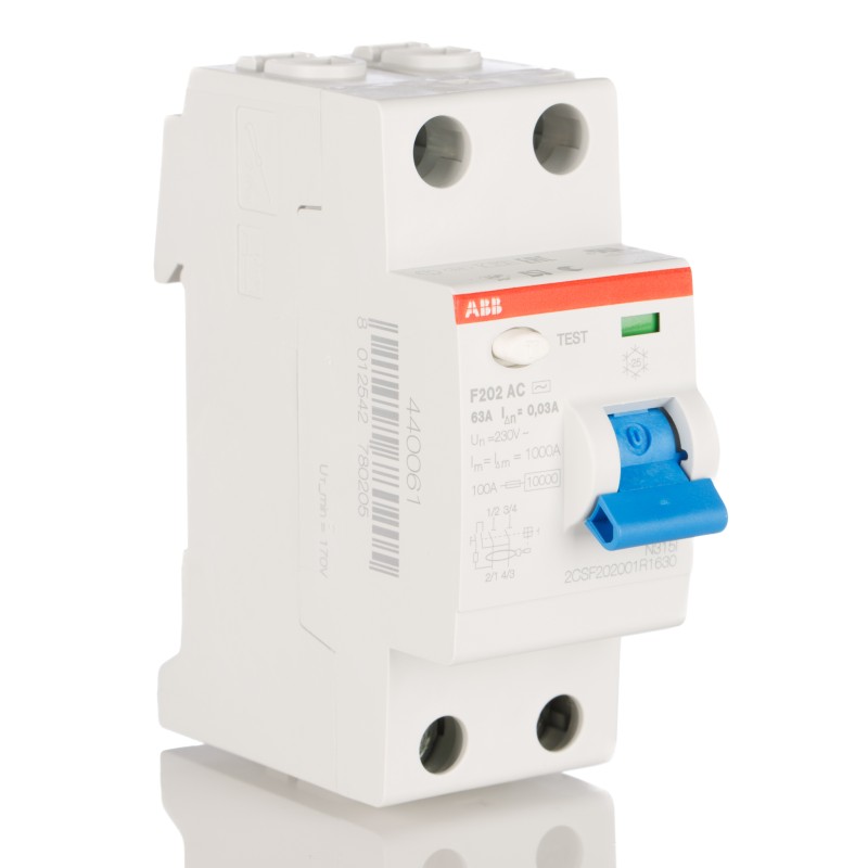 1 pcs - ABB F200 RCCB, 63A, 2 Pole, 30mA, Type AC