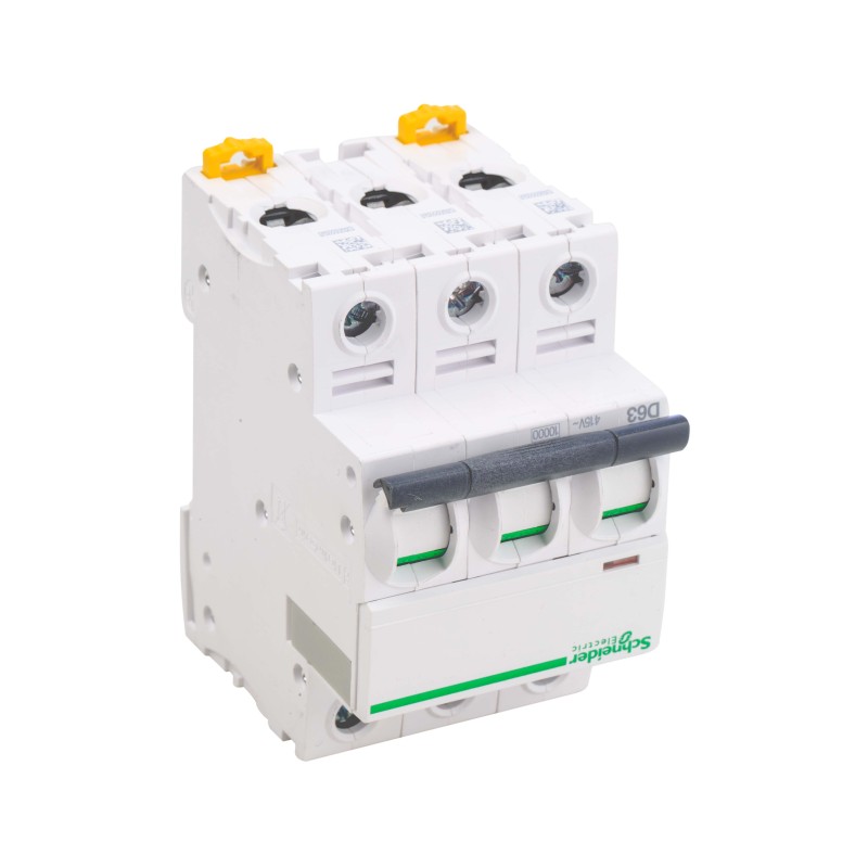 1 pcs - Schneider Electric Acti 9 iC60H MCB, 3P, 63A Curve D, 440V AC, 100 - 133V DC, 10 kA Breaking Capacity