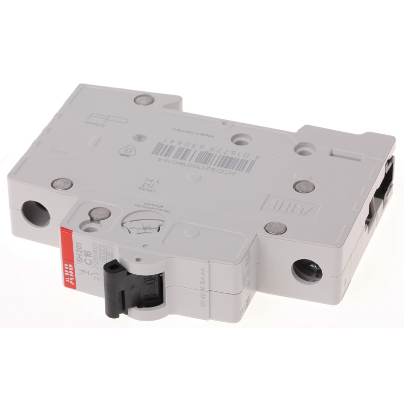 1 pcs - ABB Compact Home SH200 MCB, 1P, 16A Curve C, 440V AC, 60V DC, 6 kA Breaking Capacity