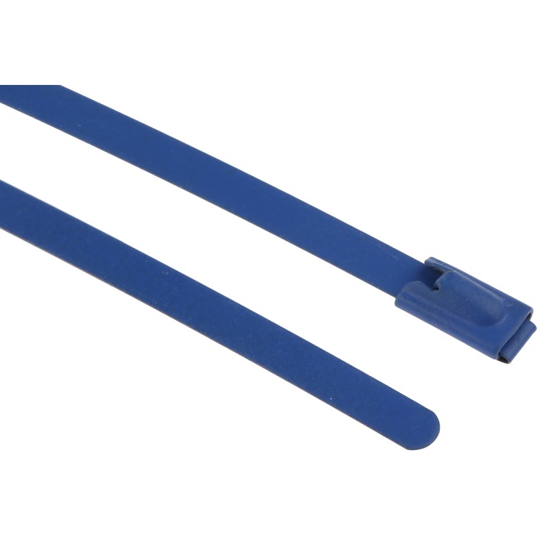 1 Bag of 100 - RS PRO Cable Tie, Roller Ball, 100mm x 4.6 mm, Blue Polyester Coated Stainless Steel, Pk-100
