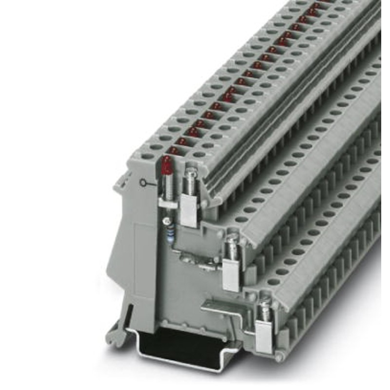 50 pcs - Phoenix Contact DIK 1.5 Series Grey DIN Rail Terminal Block, Triple-Level, Screw Termination