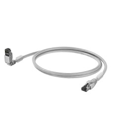 1 pcs - Weidmuller Cat6 Right Angle Male RJ45 to Straight Male RJ45 Ethernet Cable, S/FTP, Grey LSZH Sheath, 2m, Low Smoke Zero