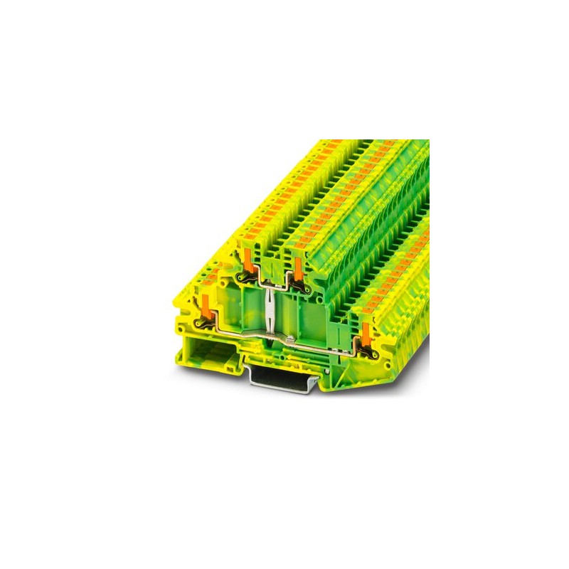 50 pcs - Phoenix Contact PTTBV Series Green/Yellow DIN Rail Terminal Block, 4mm², Double-Level, Push In Termination