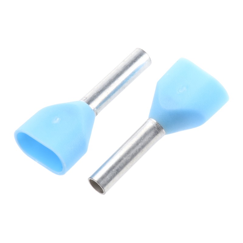 1 Box of 100 - Schneider Electric Bootlace Ferrule, 8mm Pin Length, 2mm Pin Diameter, Blue