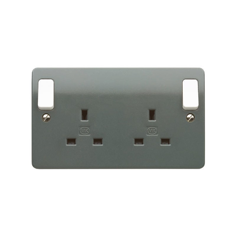 1 pcs - MK Electric Grey 2 Gang Plug Socket, 13A, Type G - British, Indoor Use