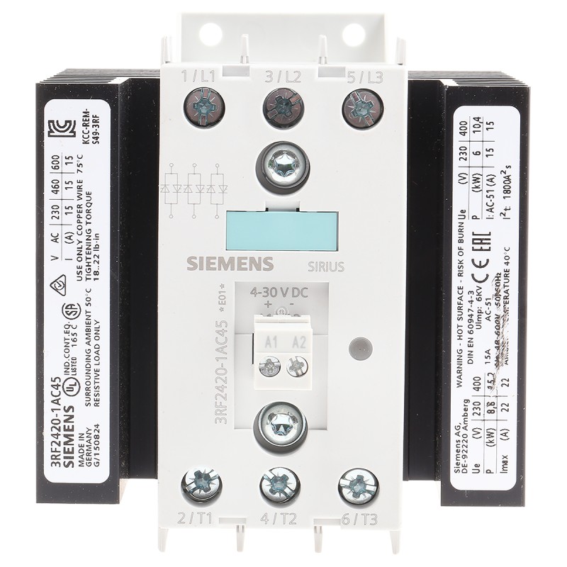 1 pcs - Siemens Solid State Relay, 20 A Load, DIN Rail Mount, 600 V Load, 30 V dc Control