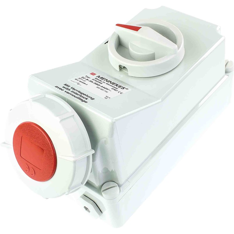 1 pcs - MENNEKES Switchable IP67 Industrial Interlock Socket 3P+E, Earthing Position 6h, 125A, 400 V