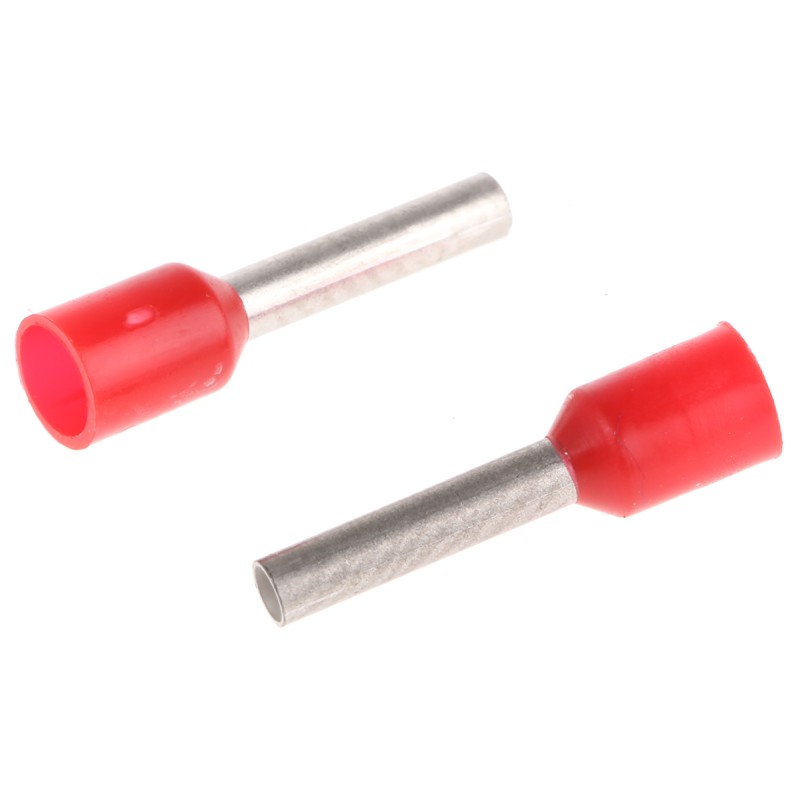 200 pcs - Schneider Electric, AZ5CE Insulated Crimp Bootlace Ferrule, 8.2mm Pin Length, 1.8mm Pin Diameter, 1mm² Wire Size, Red