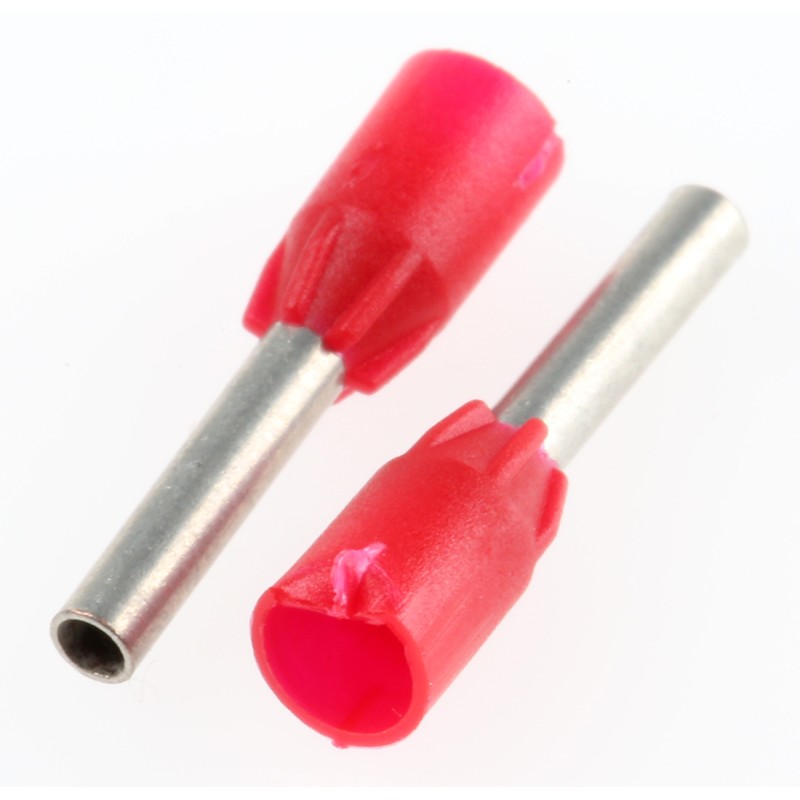 1 Box of 1000 - Legrand, Starfix Insulated Crimp Bootlace Ferrule, 8mm Pin Length, 1.7mm Pin Diameter, 1mm² Wire Size, Red