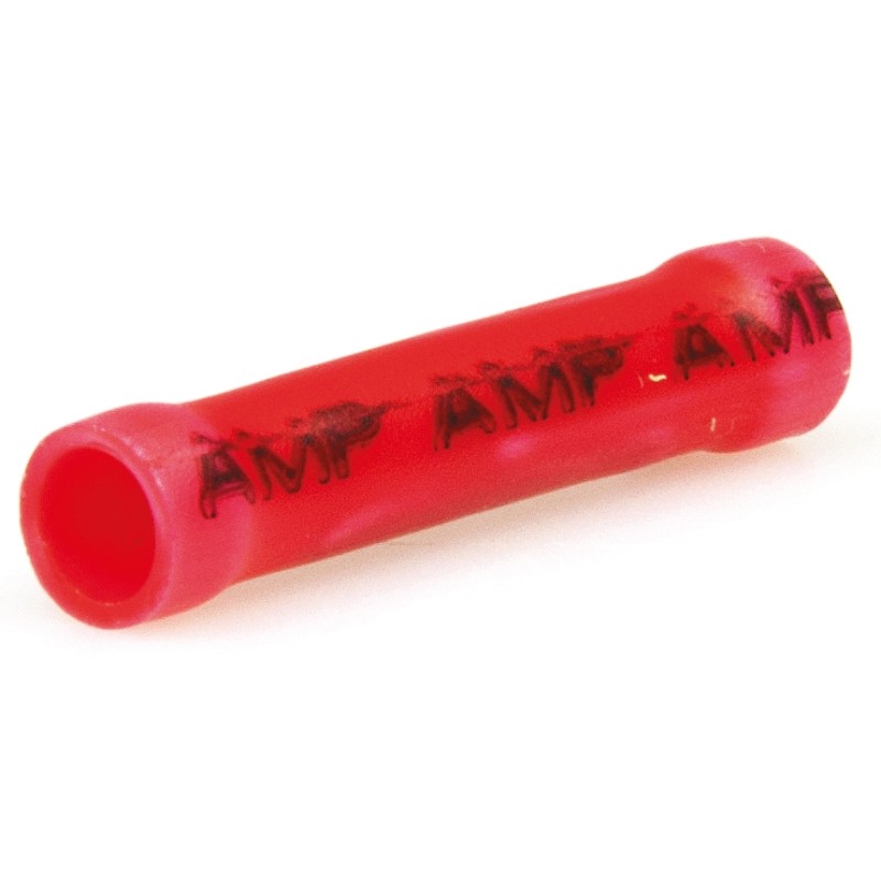 1 Box of 1000 - TE Connectivity, PLASTI-GRIP Butt Splice Connector, Red, Insulated, Tin 22 - 16 AWG