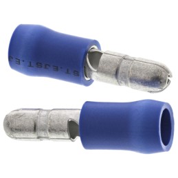 1 Box of 1000 - JST, FVDGM Insulated Male Crimp Bullet Connector, 1mm² to 2.6mm², 16AWG to 14AWG, 4mm Bullet diameter, Blue