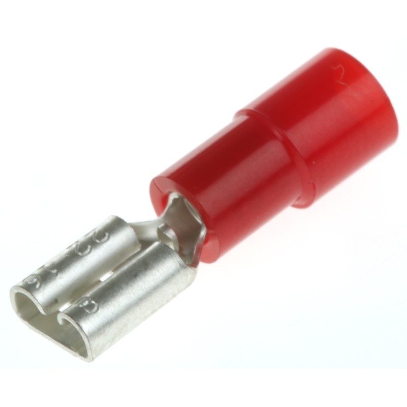 100 pcs - RS PRO Red Insulated Female Spade Connector, Receptacle, 4.75 x 0.8mm Tab Size, 0.5mm² to 1.5mm²