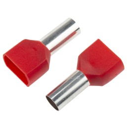 50 pcs - RS PRO Insulated Crimp Bootlace Ferrule, 14mm Pin Length, 6.5mm Pin Diameter, 2 x 10mm² Wire Size, Red