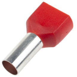 50 pcs - RS PRO Insulated Crimp Bootlace Ferrule, 14mm Pin Length, 6.5mm Pin Diameter, 2 x 10mm² Wire Size, Red
