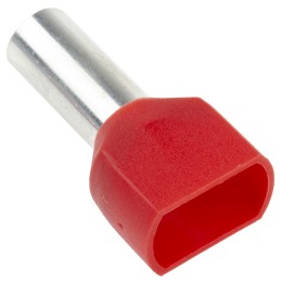 50 pcs - RS PRO Insulated Crimp Bootlace Ferrule, 14mm Pin Length, 6.5mm Pin Diameter, 2 x 10mm² Wire Size, Red