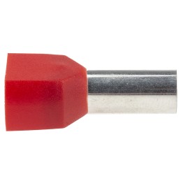 50 pcs - RS PRO Insulated Crimp Bootlace Ferrule, 14mm Pin Length, 6.5mm Pin Diameter, 2 x 10mm² Wire Size, Red