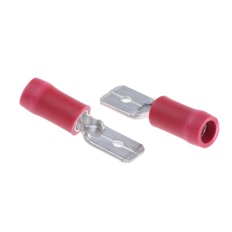 1 Box of 1000 - JST FVDDM Red Insulated Male Spade Connector, Tab, 6.3 x 0.8mm Tab Size, 0.25mm² to 1.65mm²