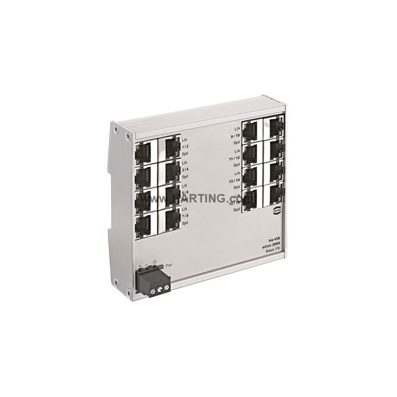 1 pcs - HARTING Ha-VIS eCon 2000 Series DIN Rail Mount Industrial Hub, 16 RJ45 Ports, 100Mbit/s Transmission, 48V dc