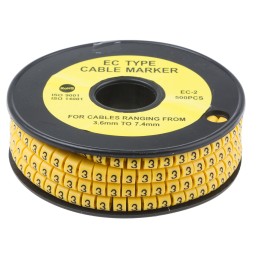 1 Reel of 500 - RS PRO Slide On Cable Markers, Black on Yellow, Pre-printed '3', 3.6 - 7.4mm Cable