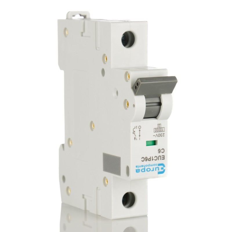 1 pcs - Europa EUC1P EUC MCB, 1P, 6A Curve C, 230V AC, 10 kA Breaking Capacity