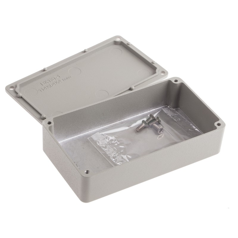 1 pcs - RS PRO Grey Die Cast Aluminium Enclosure, Grey Lid, 114.5 x 63.6 x 30.3mm