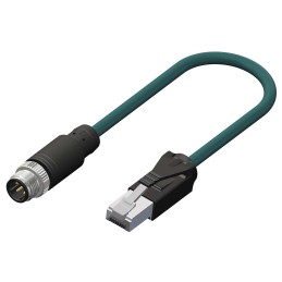 1 pcs - RS PRO Cat5e Straight Male M12 to Male RJ45 Ethernet Cable, Teal PUR Sheath, 500mm