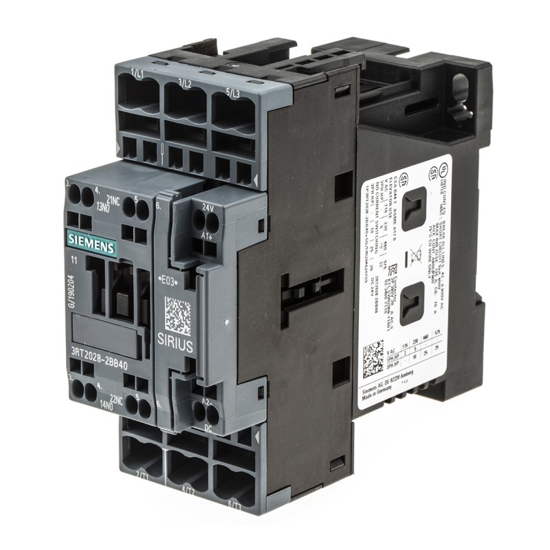 1 pcs - Siemens 3RT2 Series Contactor, 24 V dc Coil, 3-Pole, 38 A, 18.5 kW, 3NO, 400 V ac