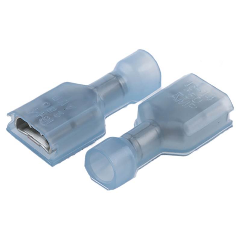50 pcs - TE Connectivity Ultra-Fast .250 Blue Insulated Female Spade Connector, Receptacle, 6.35 x 0.81mm Tab Size, 1.3mm² to