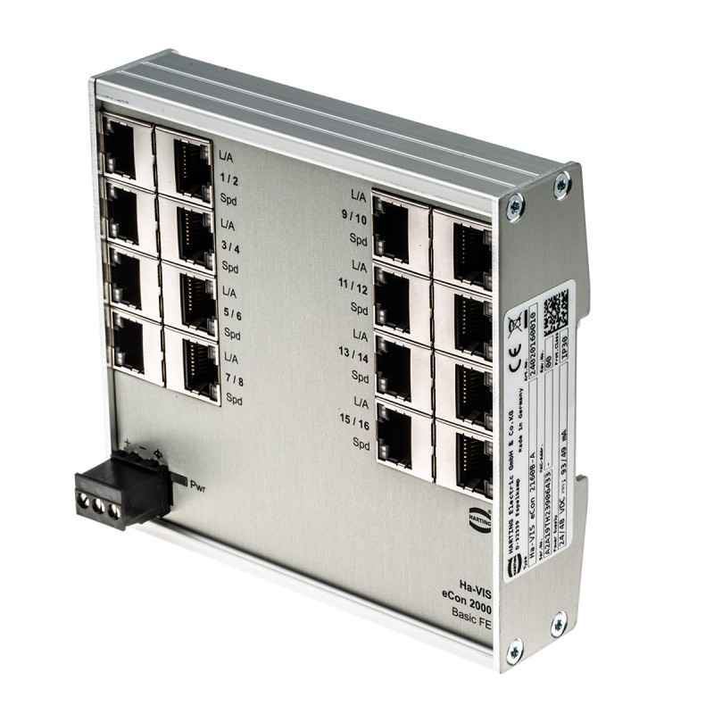 1 pcs - HARTING DIN Rail Mount Unmanaged Ethernet Switch, 16 RJ45 Ports, 10/100Mbit/s Transmission, 24/48V dc