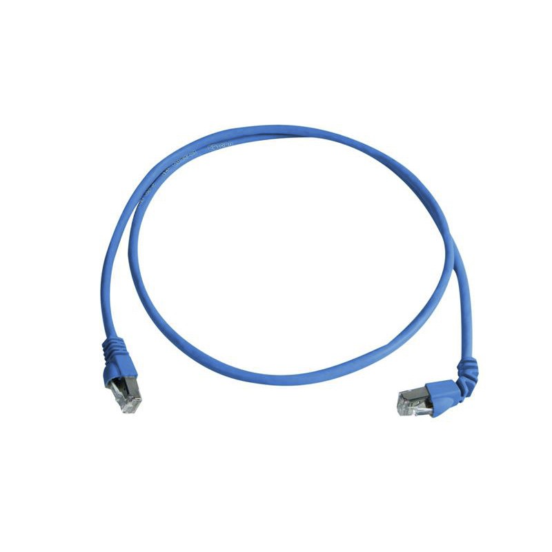 1 pcs - Telegartner Cat6a Right Angle Male RJ45 to Male RJ45 Ethernet Cable, S/FTP, Blue LSZH Sheath, 0.5m