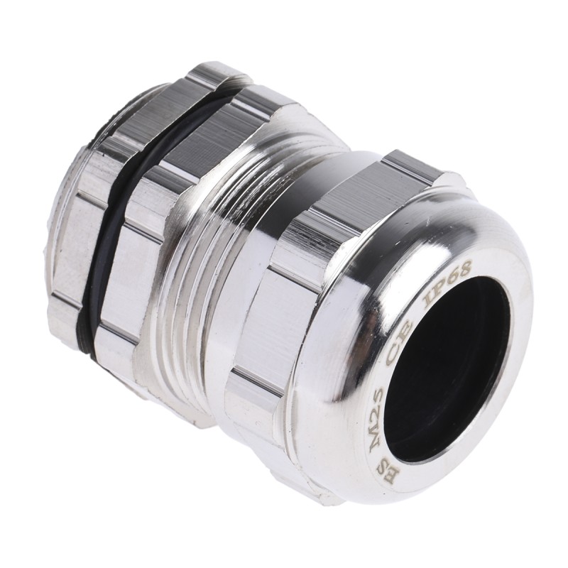 1 pcs - RS PRO Metallic Nickel Plated Brass Cable Gland, M25 Thread, 10mm Min, 16mm Max, IP68