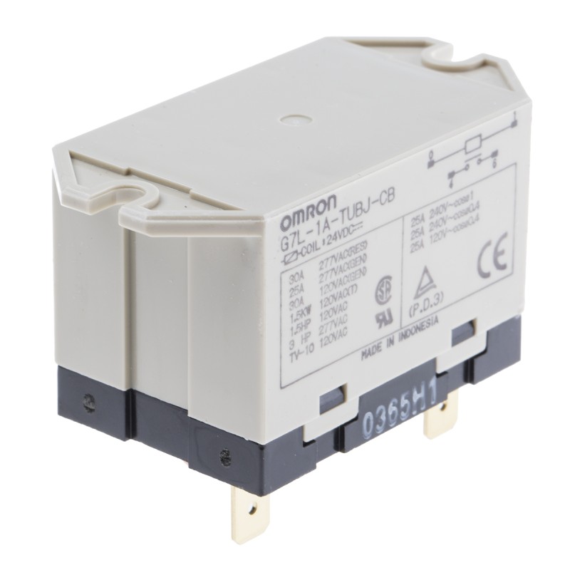 1 pcs - Omron Flange Mount Power Relay, 24V dc Coil, 30A Switching Current, SPST