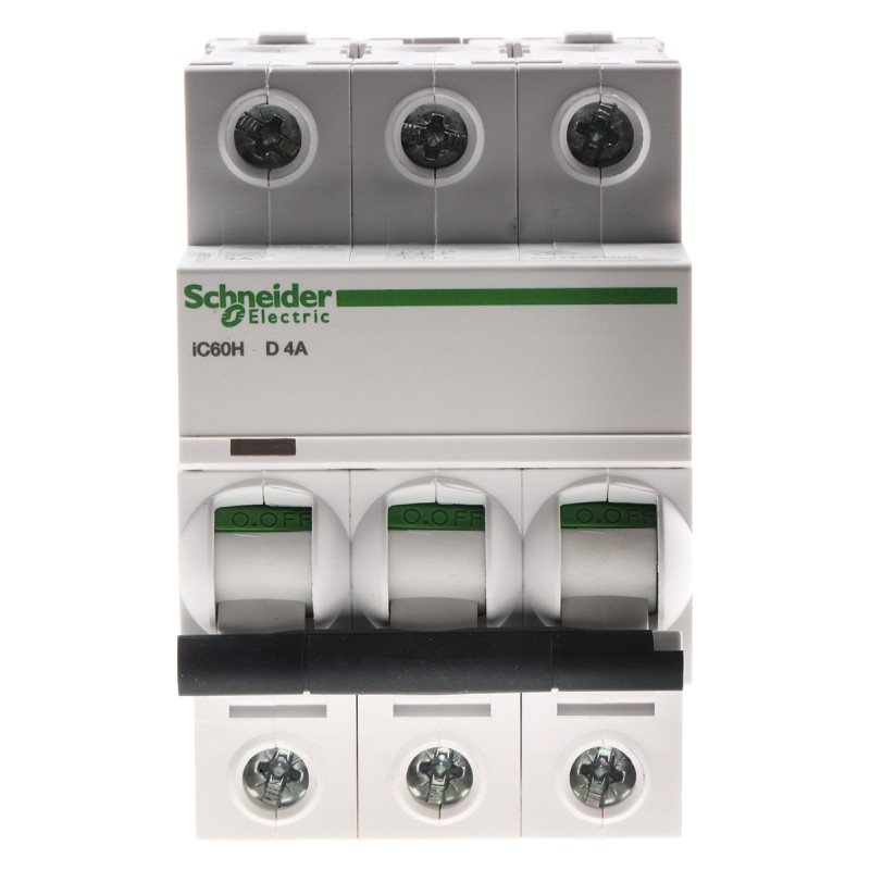 1 pcs - Schneider Electric Acti 9 iC60H MCB, 3P, 4A Curve D, 440V AC, 100 - 133V DC, 10 kA Breaking Capacity