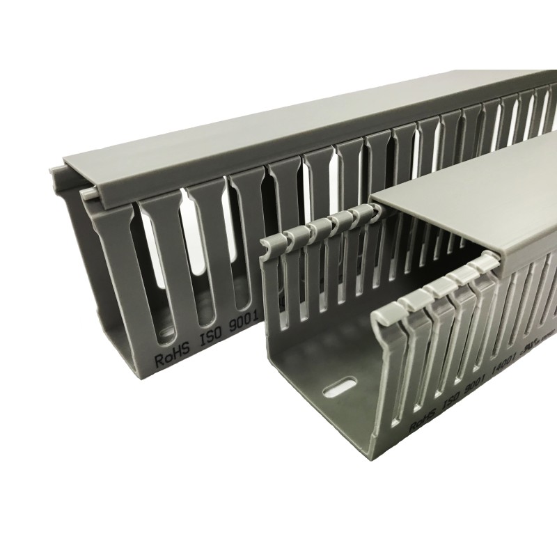 4 pcs - RS PRO Grey Slotted Panel Trunking - Open Slot, W50 mm x D25mm, L1m, PVC